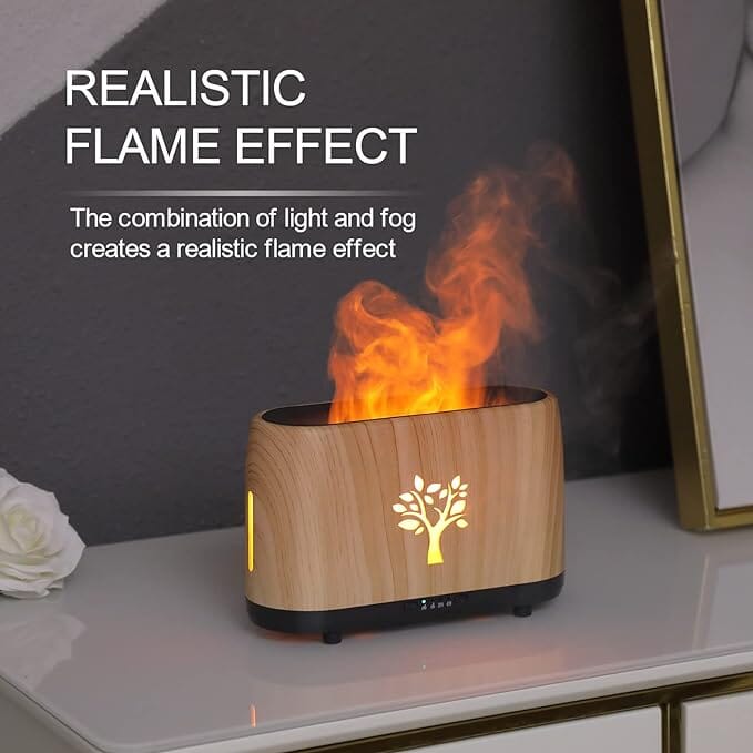 TLKGlow™ 240ml 3D Flame Mist Essential Oil Diffuser: Aroma Air Humidifier - Wood Grain TLKGlow™ 