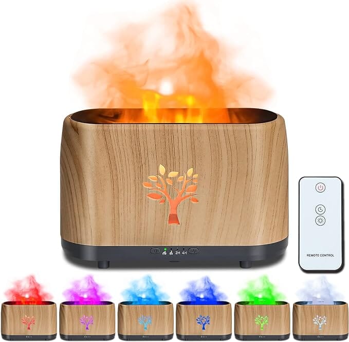 TLKGlow™ 240ml 3D Flame Mist Essential Oil Diffuser: Aroma Air Humidifier - Wood Grain TLKGlow™ 7 Colors 