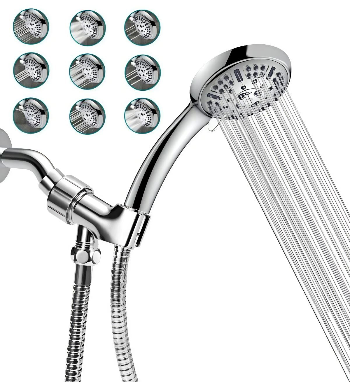 WASpa™ Deluxe Handheld Shower Head Set: Hose, 9 Modes, High Pressure, Mount shower head WASpa™ 