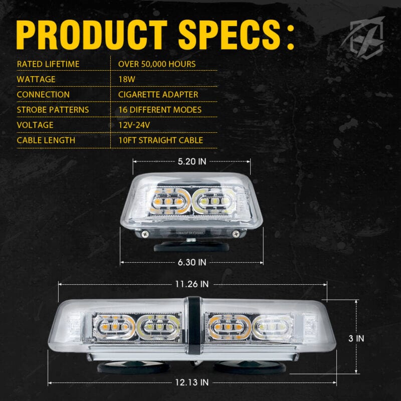 XPLEDPro™ Rooftop Strobe Light Bar: 36LED Amber/White, Magnetic Flashing Warning Hazard Advisor strobe light bar XPLEDPro™ 