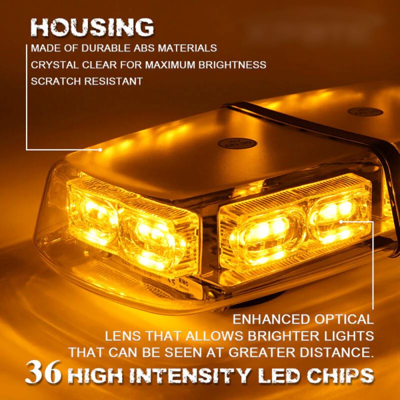 XPLEDPro™ Rooftop Strobe Light Bar: 36LED Amber/White, Magnetic Flashing Warning Hazard Advisor strobe light bar XPLEDPro™ 