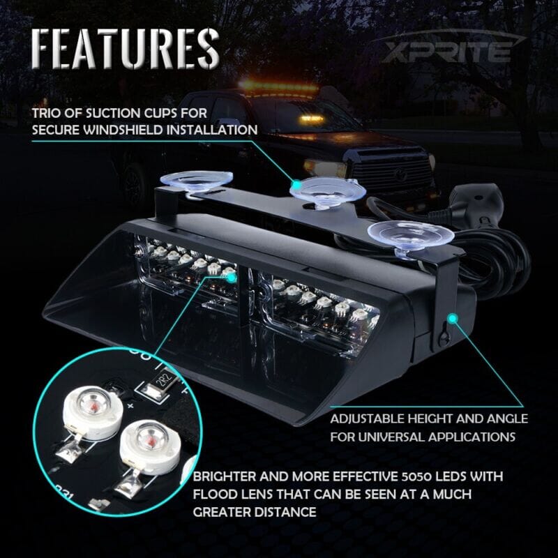 XPLEDPro™ Windshield Strobe Light Bar: 16 LED Amber/White, Flashing Warning Hazard strobe light bar XPLEDPro™ 