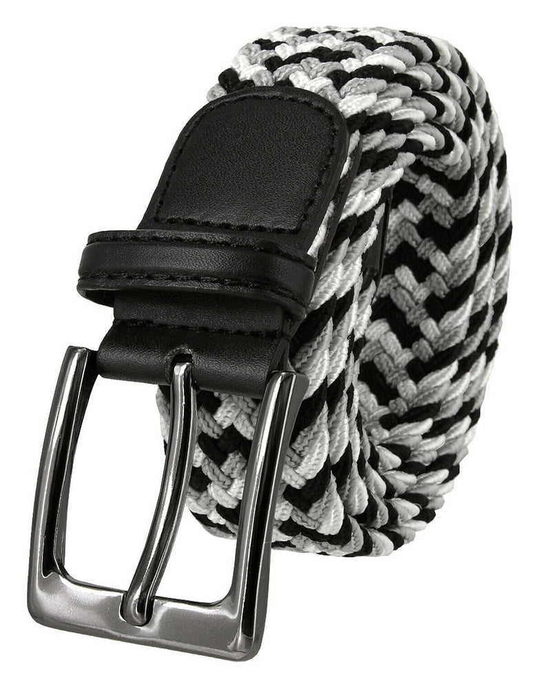 MROYALE™ Braided Canvas Belt | Elastic Stretch, Woven Fabric Men's Belt w/ Metal Buckle mens belts MRoyale™ Black-Gray-White S (28-32) 