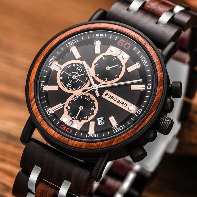 BBWood™ Men&#39;s Genuine Wooden Chronograph Watch Wood Watch BBWood™ Fashion Dark Walnut 
