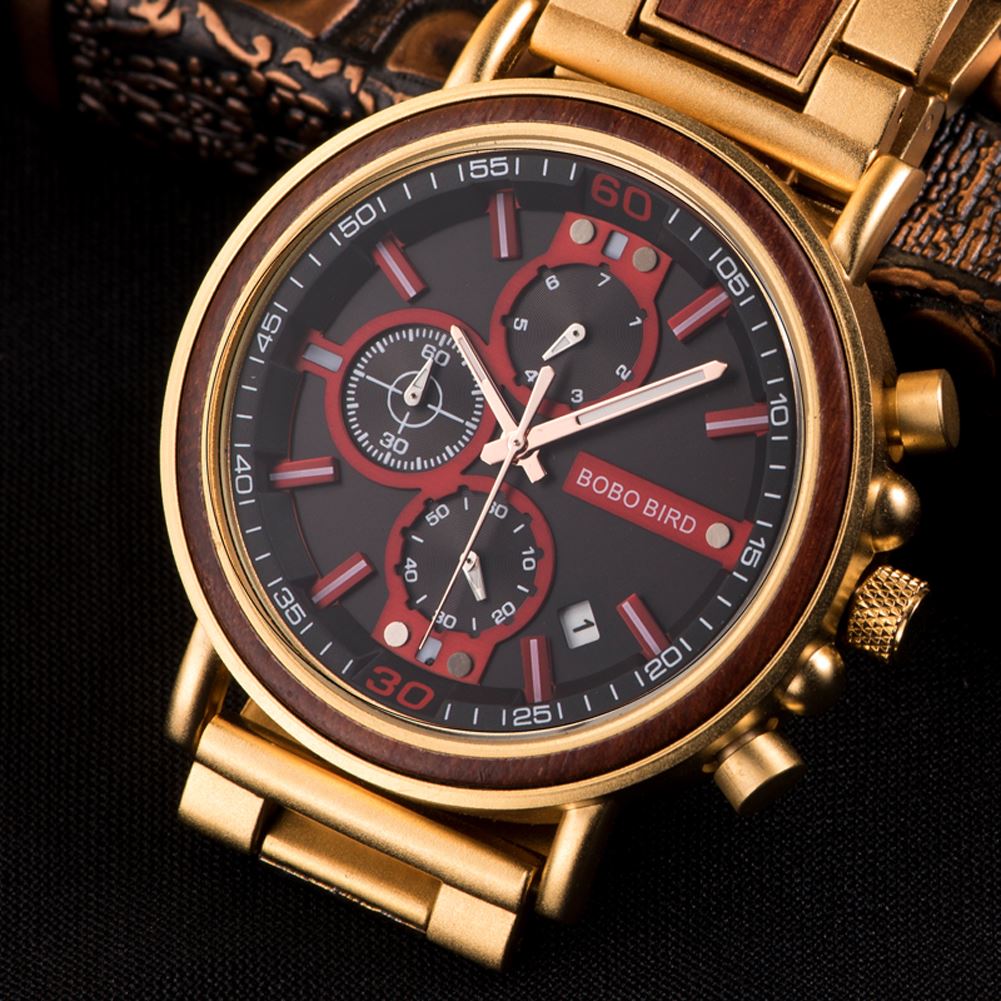 BBWood™ Men&#39;s Genuine Wooden Chronograph Watch Wood Watch BBWood™ Fashion Cherry 