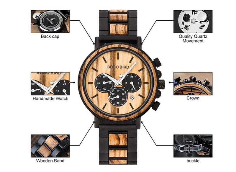 BBWood™ Men&#39;s Genuine Wooden Luxury Military Quartz Wrist Wood Watch wood watch BBWood™ Fashion 