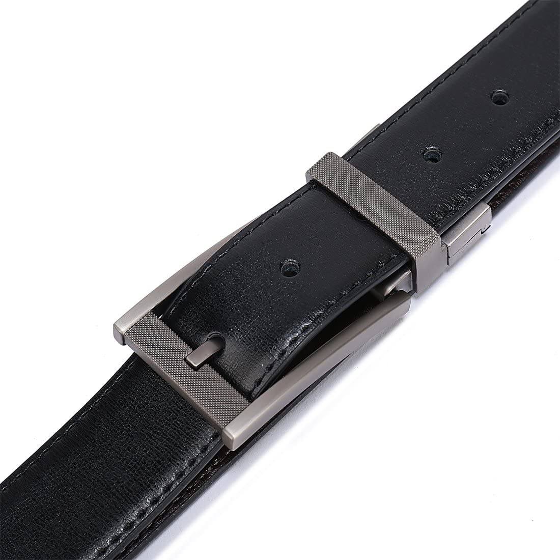 Mens Black Leather Belt With Black Silver Buckle