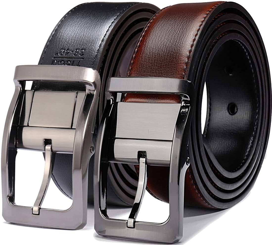 MRoyale™ Men&#39;s Reversible Leather Belt | 1.25” Waist Strap Silver Buckle | 2-in-1 Design mens belts MRoyale™ Burnt Umber / Black 28-30 