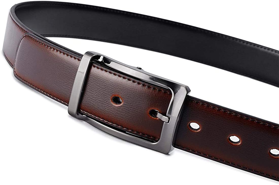 MRoyale™ Men&#39;s Reversible Leather Belt | 1.25” Waist Strap Silver Buckle | 2-in-1 Design mens belts MRoyale™ 