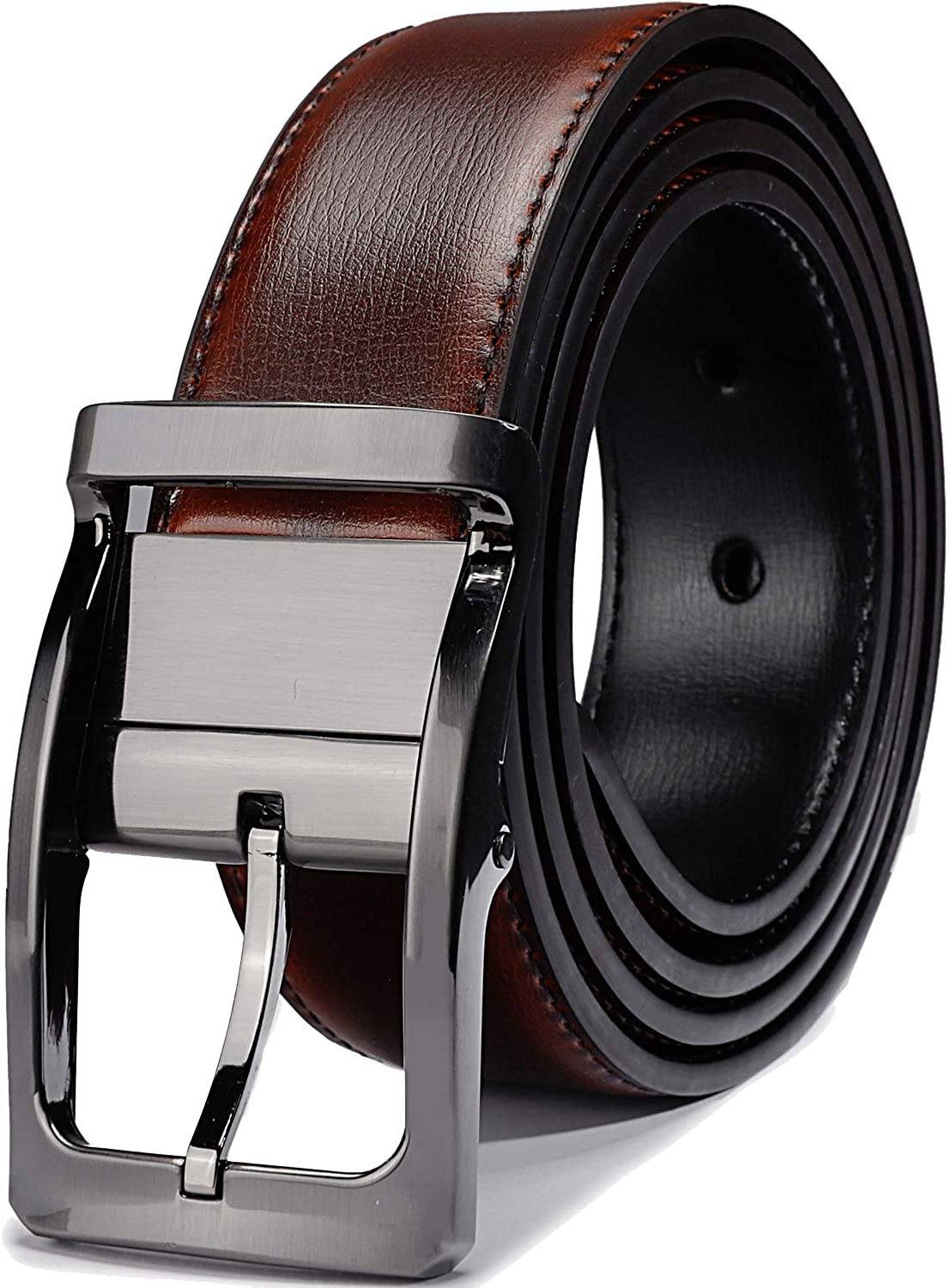 MRoyale™ Men&#39;s Reversible Leather Belt | 1.25” Waist Strap Silver Buckle | 2-in-1 Design mens belts MRoyale™ 