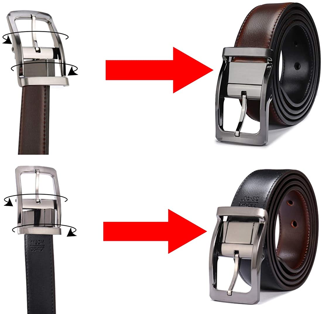 MRoyale™ Men&#39;s Reversible Leather Belt | 1.25” Waist Strap Silver Buckle | 2-in-1 Design mens belts MRoyale™ 