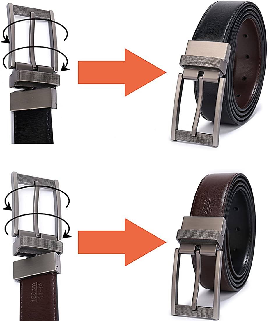 MRoyale™ Men's Reversible Leather Belt | 1.25” Waist Strap Silver Buckle | 2-in-1 Design mens belts MRoyale™ 
