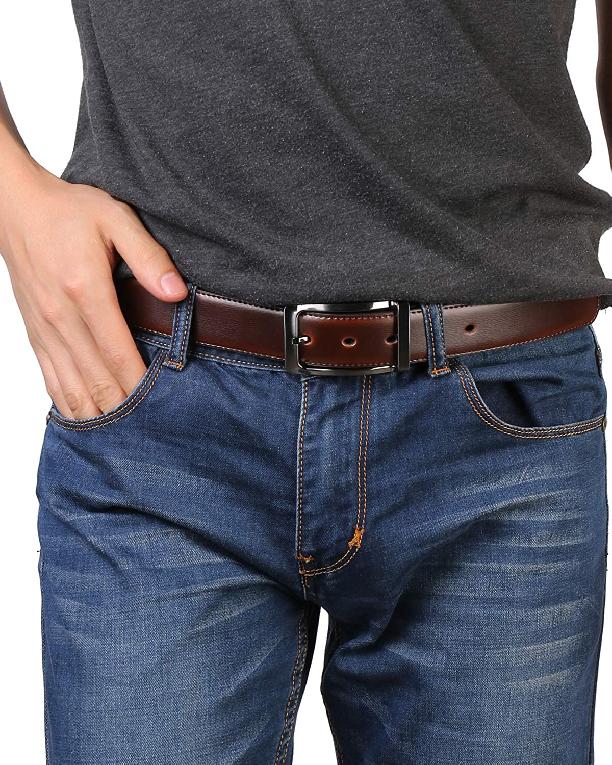 MRoyale™ Men&#39;s Reversible Leather Belt | 1.25” Waist Strap Silver Buckle | 2-in-1 Design mens belts MRoyale™ 