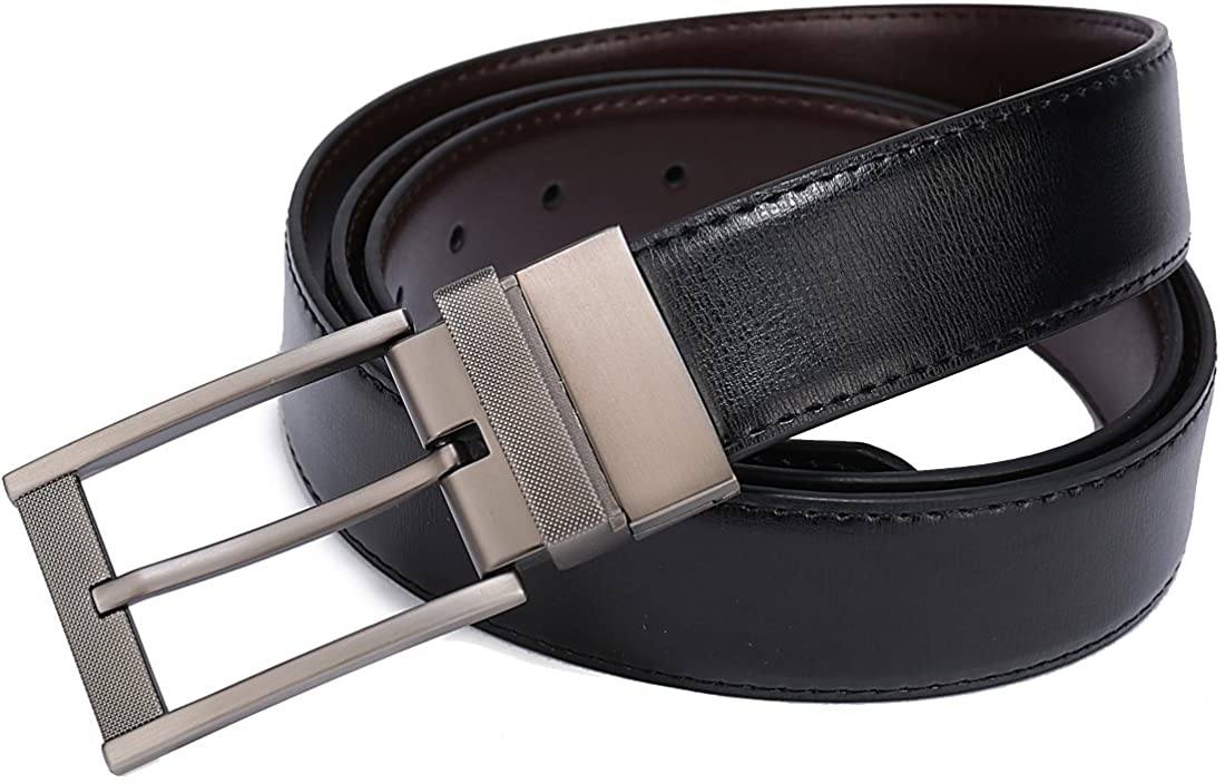 MRoyale™ Men&#39;s Reversible Leather Belt | 1.25” Waist Strap Silver Buckle | 2-in-1 Design mens belts MRoyale™ 
