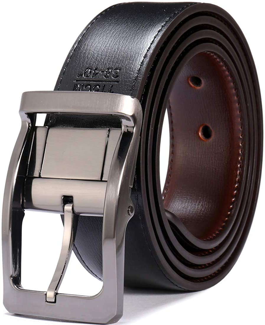 MRoyale™ Men's Reversible Leather Belt | 1.25” Waist Strap Silver Buckle | 2-in-1 Design mens belts MRoyale™ 