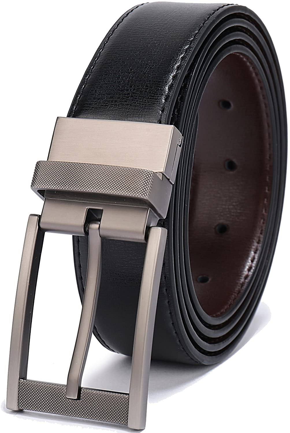 MRoyale™ Men's Reversible Leather Belt | 1.25” Waist Strap Silver Buckle | 2-in-1 Design mens belts MRoyale™ Sub-Brushed Black / Brown 28-30 