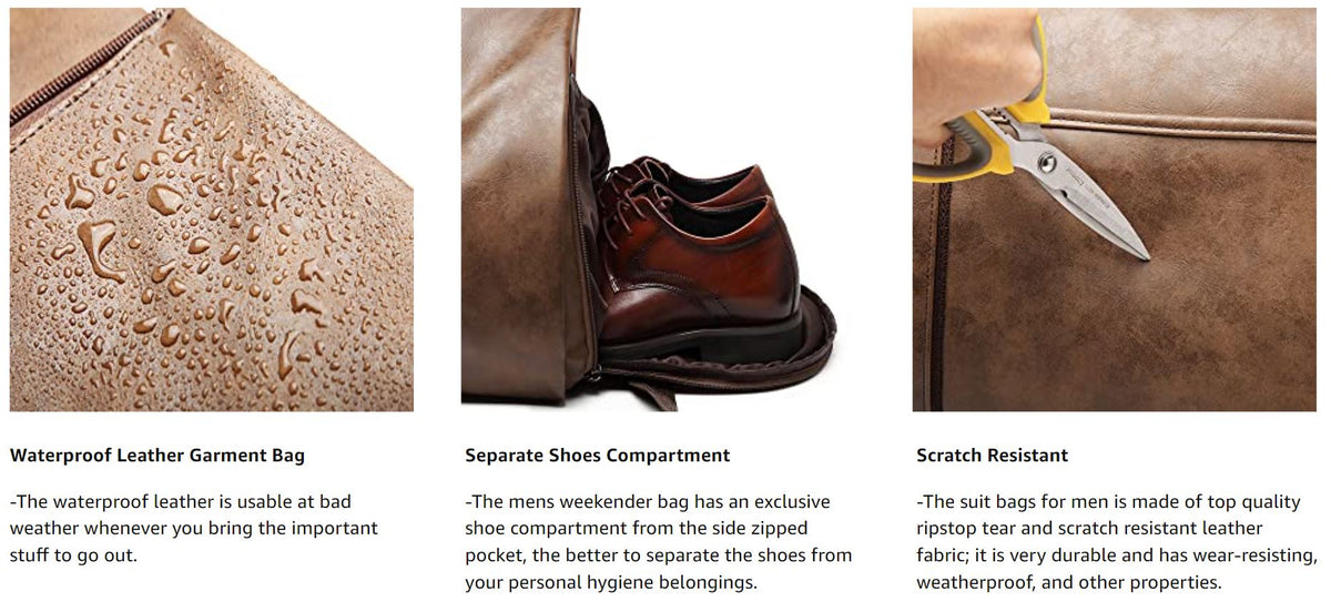 BLGarment™ Men&#39;s Leather 2-in-1 Garment + Duffel Convertible Large Weekend Travel Bag Duffle Travel Bag BLGarment™ 