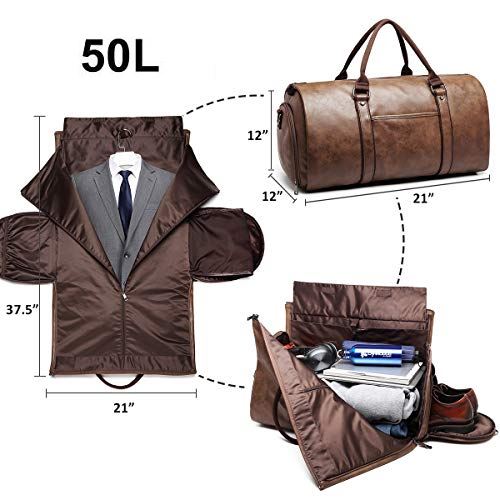 BLGarment™ Men&#39;s Leather 2-in-1 Garment + Duffel Convertible Large Weekend Travel Bag Duffle Travel Bag BLGarment™ 