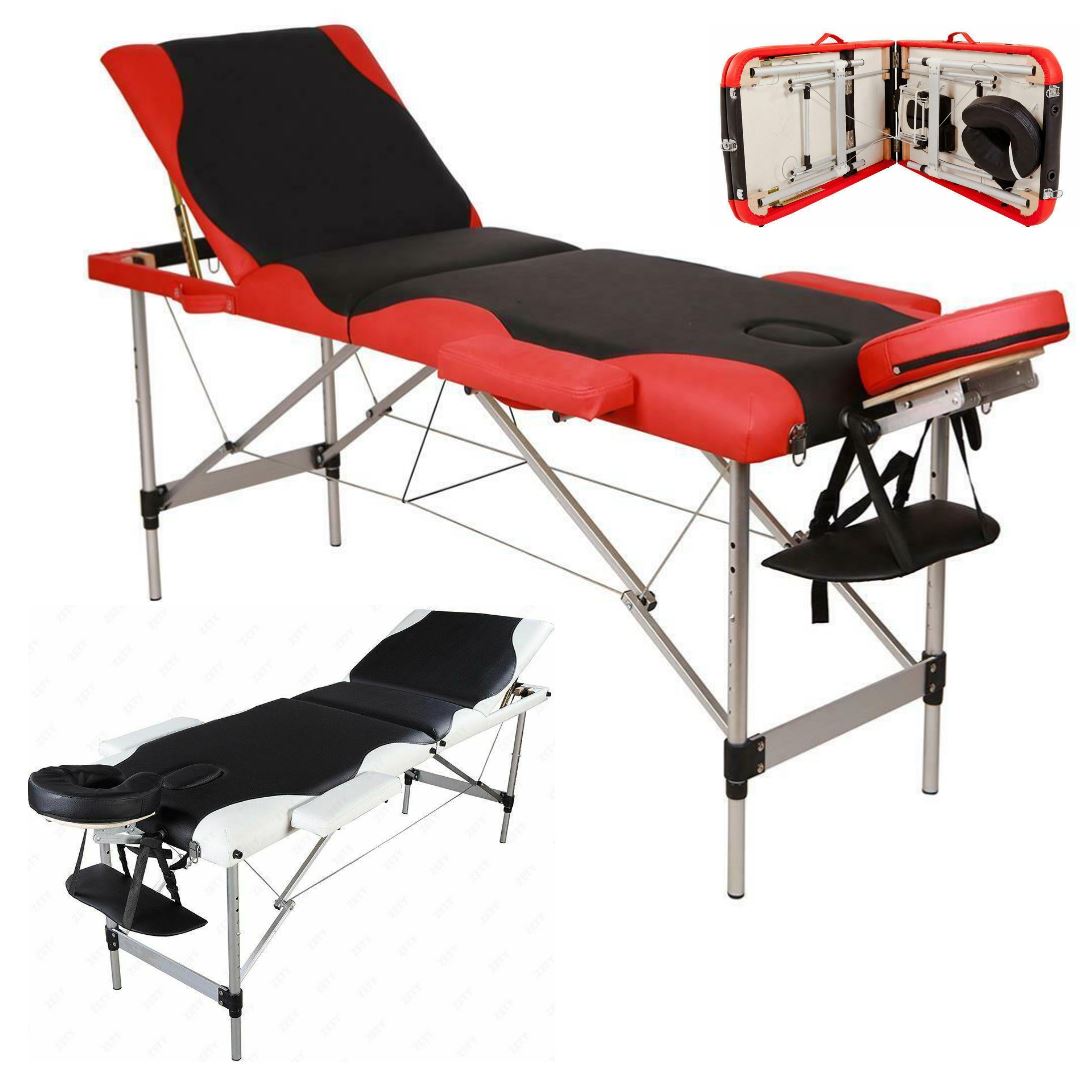 BMASSAGEX™ Adjustable 3-Fold 84&quot; Massage Table | Portable Facial SPA Tattoo Bed, Aluminum massage table BMASSAGEX™ Black-Red 