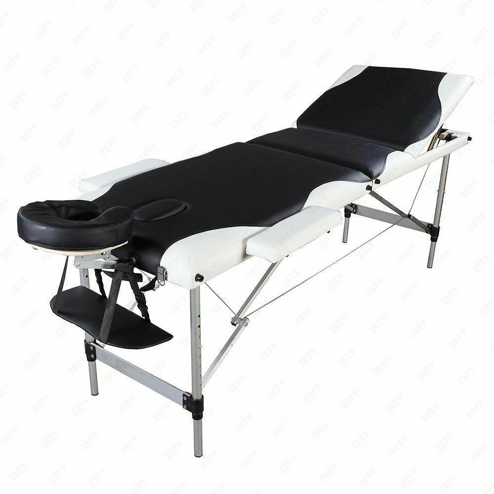 BMASSAGEX™ Adjustable 3-Fold 84&quot; Massage Table | Portable Facial SPA Tattoo Bed, Aluminum massage table BMASSAGEX™ Black-White 