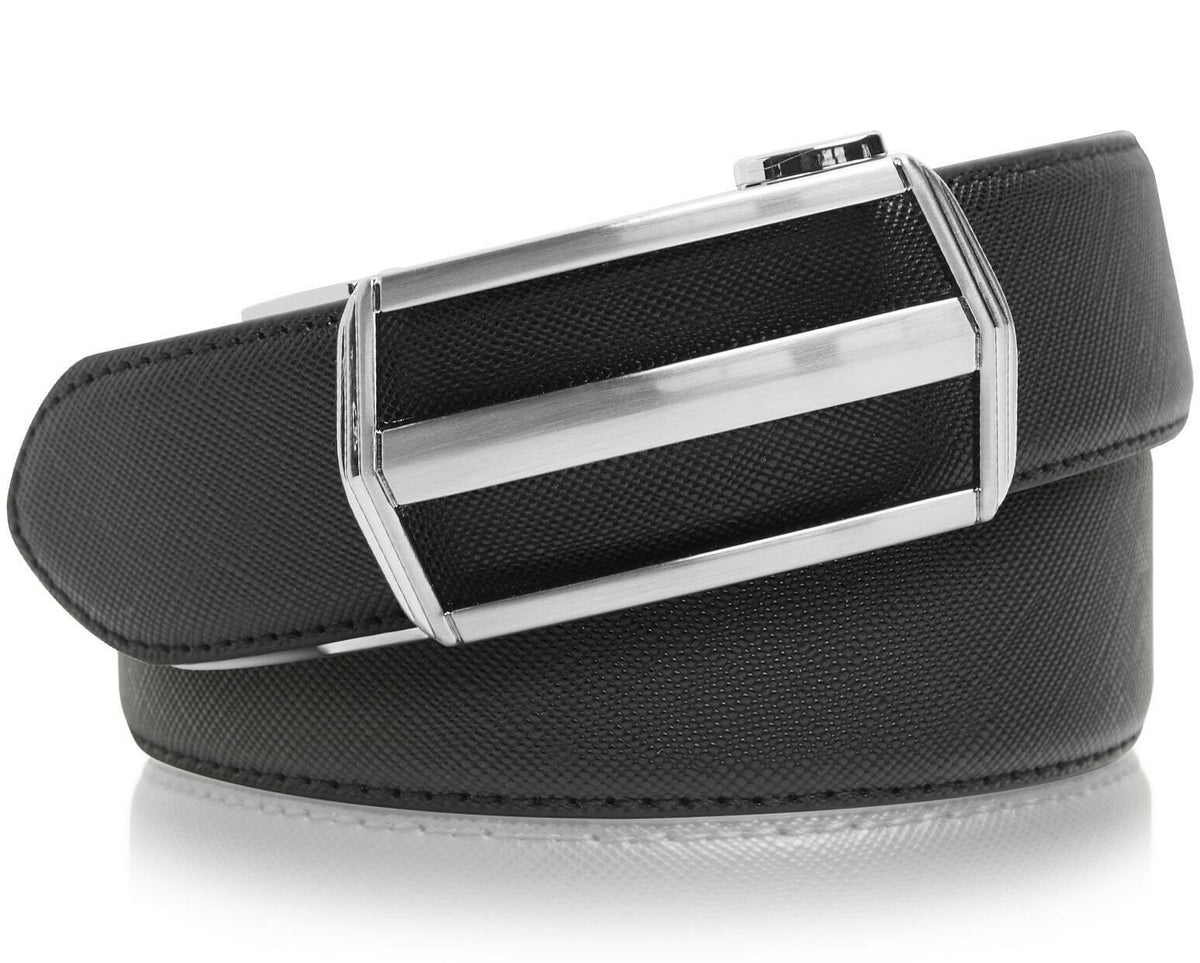 MRoyale™ Leather Ratchet Belt | Men&#39;s 1.3&quot; Wide Automatic Slide Buckle | Brushed Nickle mens belts MRoyale™ 