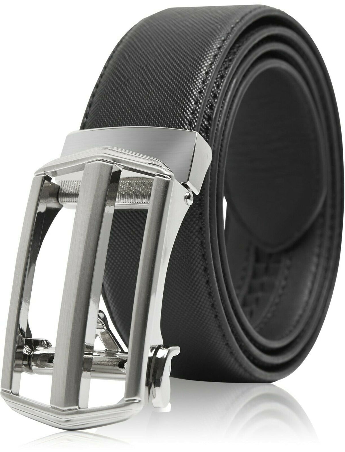 MRoyale™ Leather Ratchet Belt | Men&#39;s 1.3&quot; Wide Automatic Slide Buckle | Brushed Nickle mens belts MRoyale™ Black 40/42 