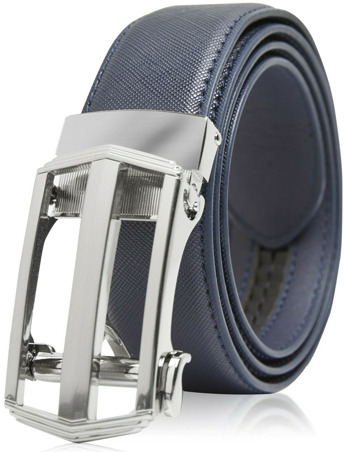 MRoyale™ Leather Ratchet Belt | Men&#39;s 1.3&quot; Wide Automatic Slide Buckle | Brushed Nickle mens belts MRoyale™ Blue 32/34 