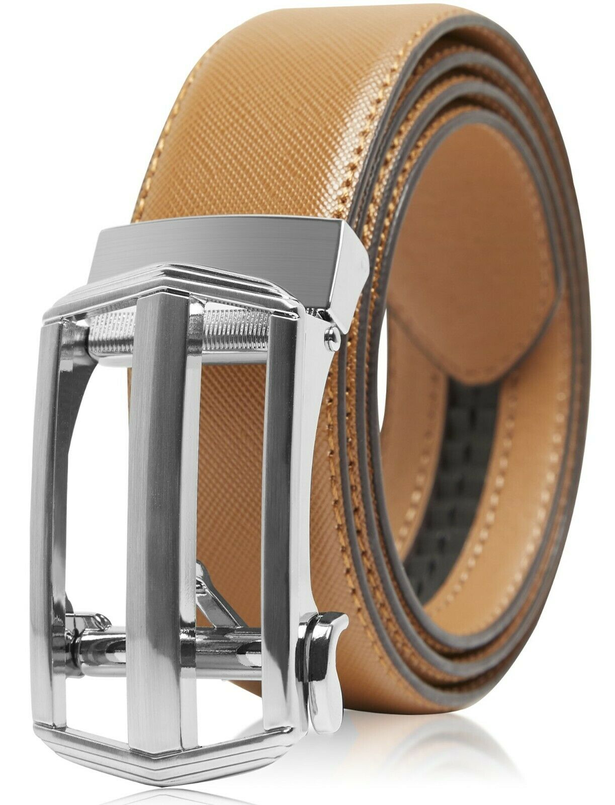 MRoyale™ Leather Ratchet Belt | Men's 1.3" Wide Automatic Slide Buckle | Brushed Nickle mens belts MRoyale™ Brown 44/46 