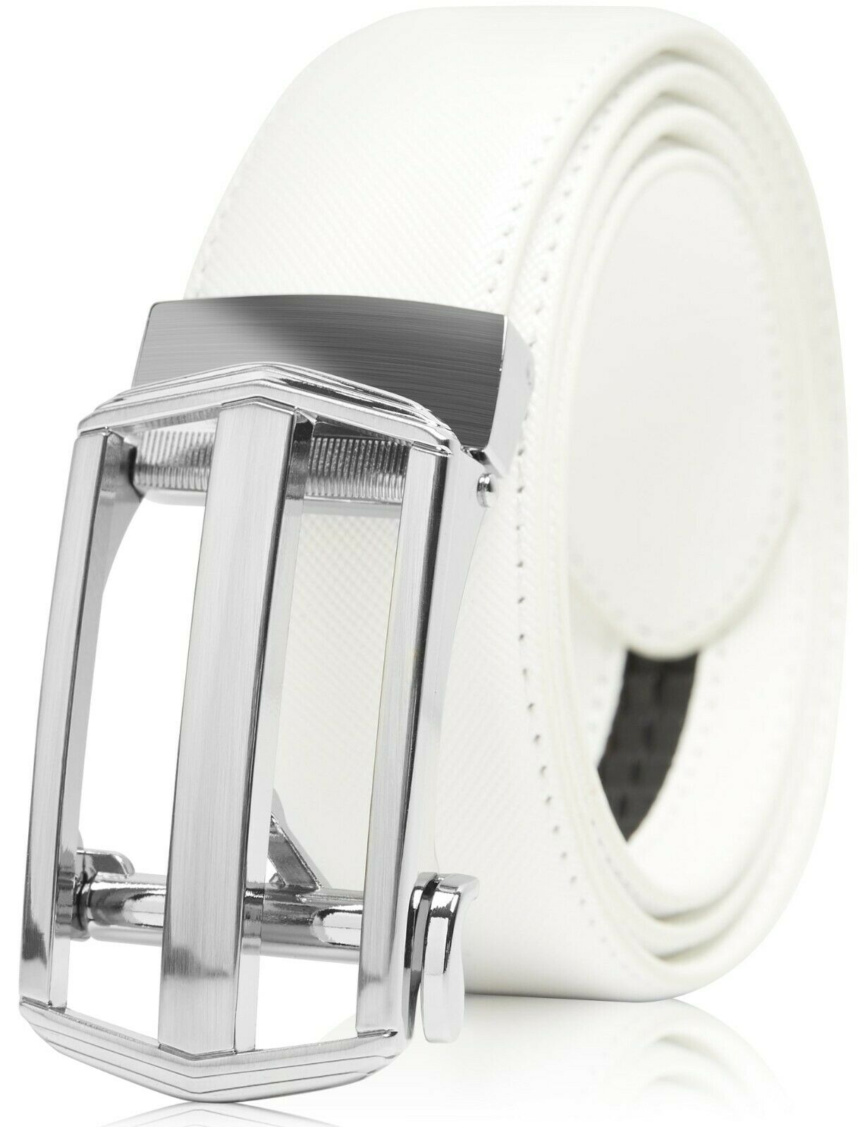 MRoyale™ Leather Ratchet Belt | Men's 1.3" Wide Automatic Slide Buckle | Brushed Nickle mens belts MRoyale™ White 44/46 