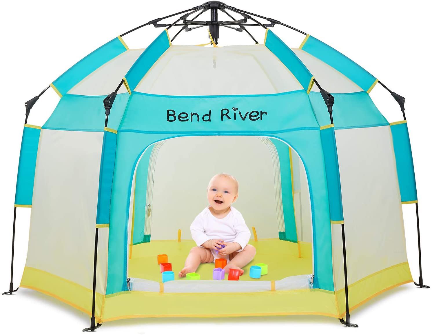 BRiverLux™ Foldable Baby Playpen w/ Canopy: Play Yard Tent Indoor