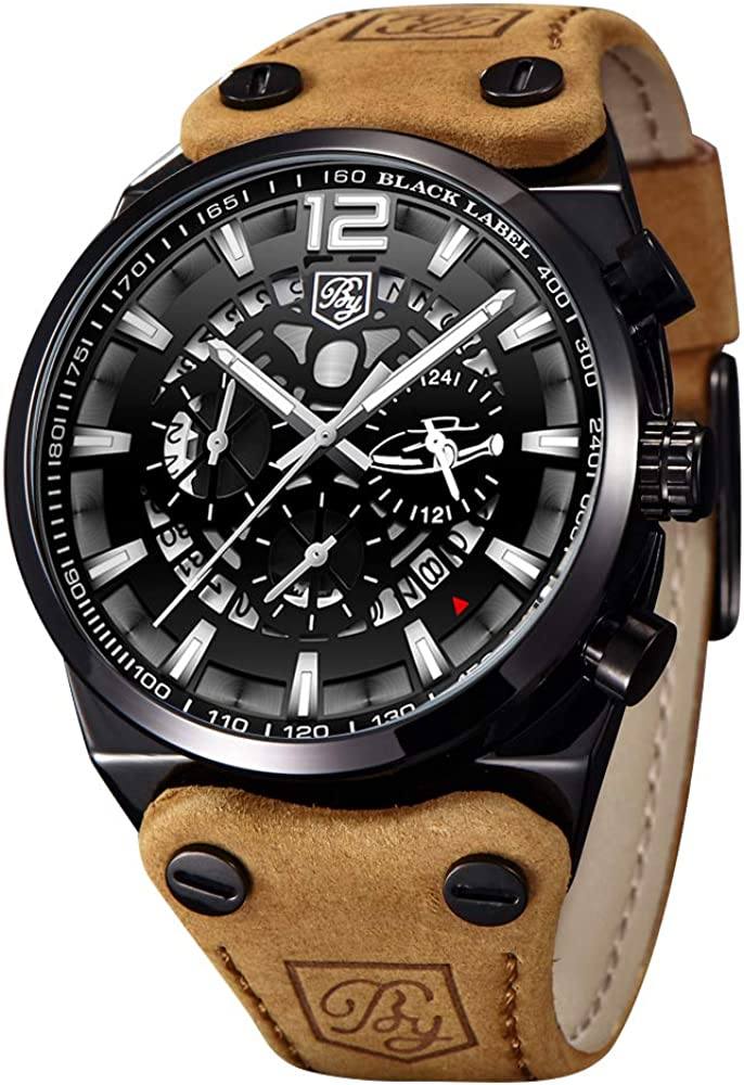 BYXElite™ Men&#39;s Genuine Leather Analog Wristwatch - Quartz, Chronograph Dials wristwatches BYXElite™ Brown/Black 