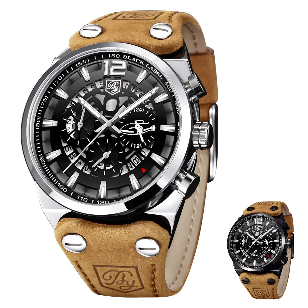 BYXElite™ Men's Genuine Leather Analog Wristwatch - Quartz, Chronograph Dials wristwatches BYXElite™ Brown/Silver 
