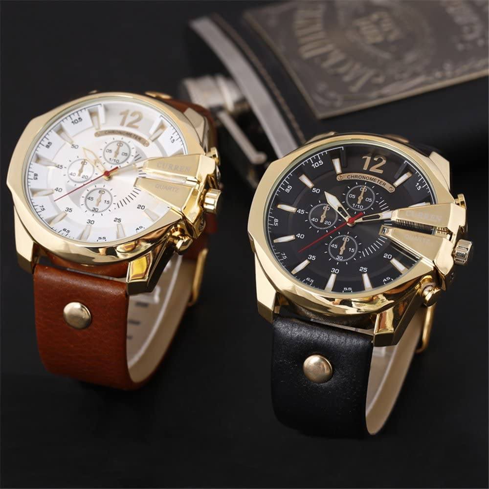 CRNXPro™ Men&#39;s Gold Big Dial, Leather Strap Sport Wristwatch Wristwatches CRNXPro™ 