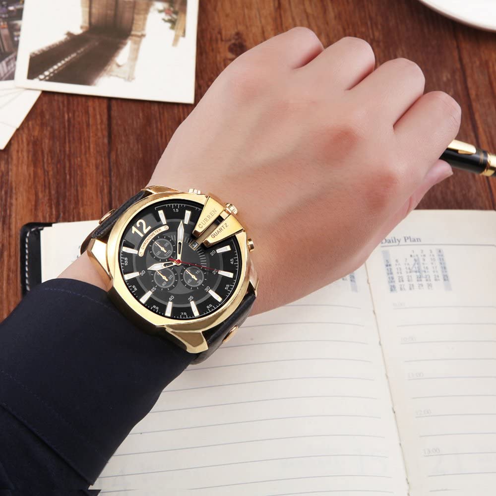 CRNXPro™ Men&#39;s Gold Big Dial, Leather Strap Sport Wristwatch Wristwatches CRNXPro™ 