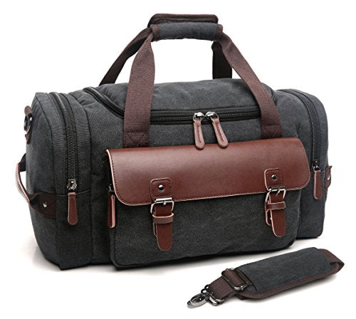 CrossLX™ Men's Canvas Travel Gym Duffle Weekend Bag w/ Leather Accent Duffle Travel Bag CrossLX™ Black 