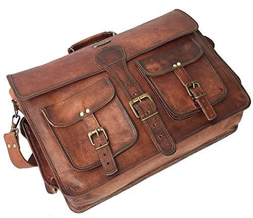 DHKFashion™ Handmade Leather 14-16&quot; Laptop Crossbody Messenger Distressed Briefcase Messenger Bag DHKFashion™ 16inch 