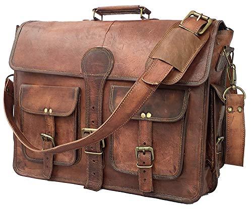DHKFashion™ Handmade Leather 14-16" Laptop Crossbody Messenger Distressed Briefcase Messenger Bag DHKFashion™ 14inch 