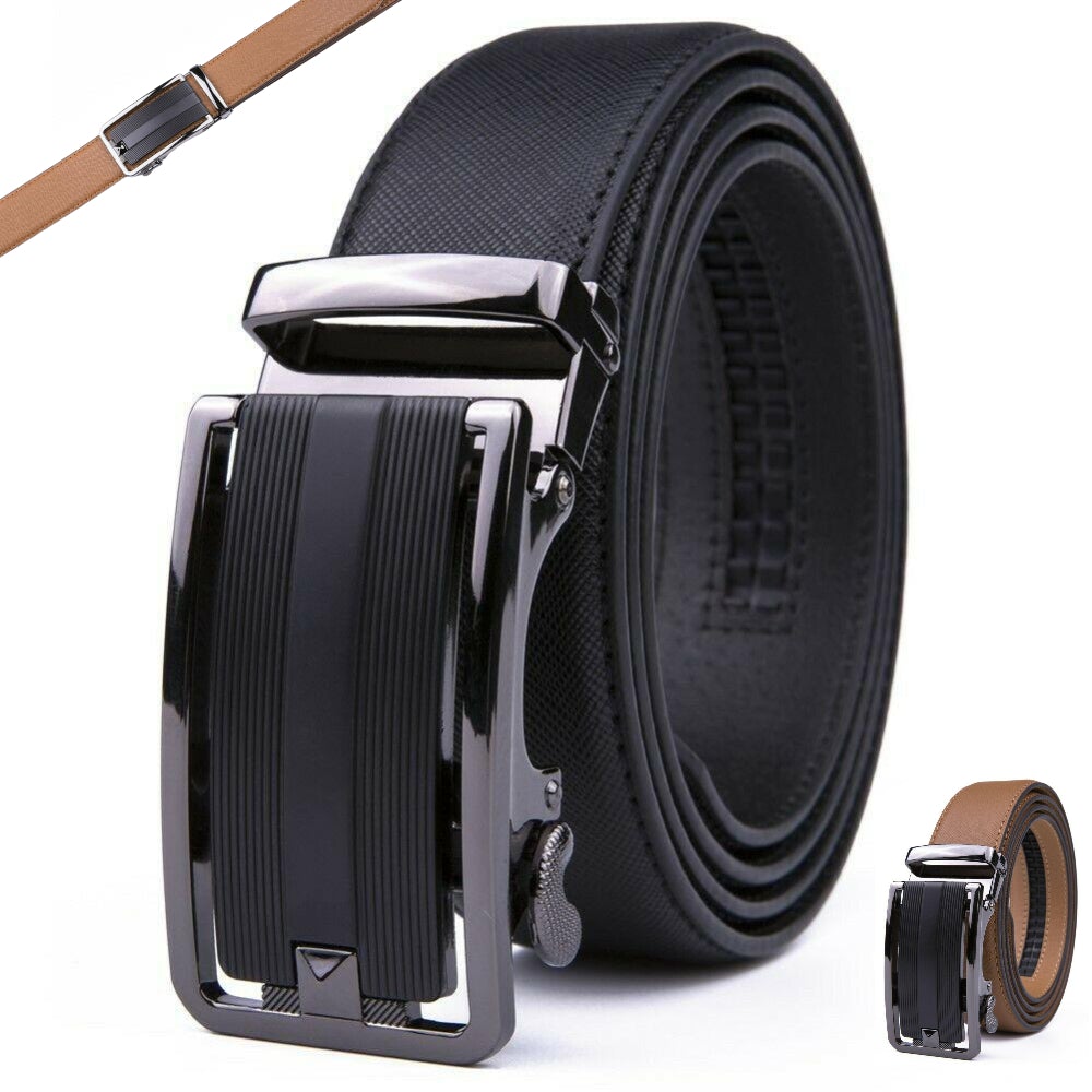 FVLUX™ Faux Leather Ratchet Belt | Men's 1.4" Wide Automatic Slide Buckle | Stainless Steel mens belts FVLUX™ Black 32/34 