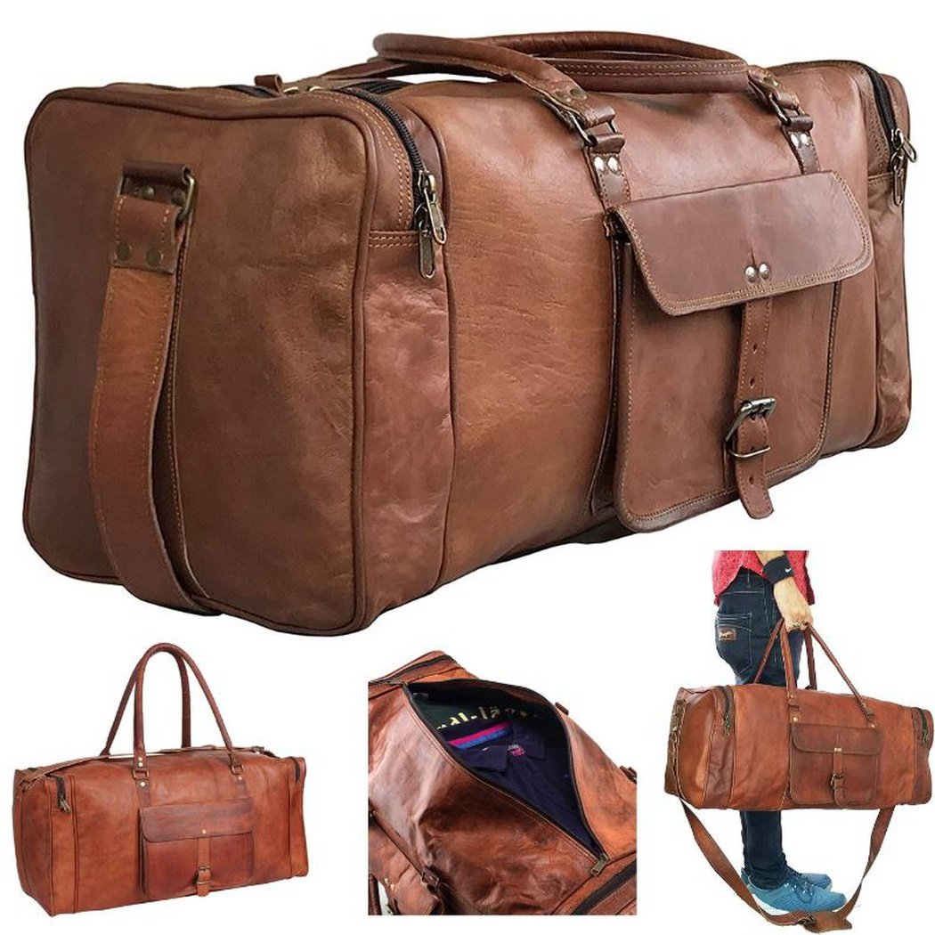 GBLeatherZ™ Men&#39;s 100% Leather 25in Vintage Overnight Duffle Weekend Travel Bag Duffle Travel Bag GBLeatherZ™ 