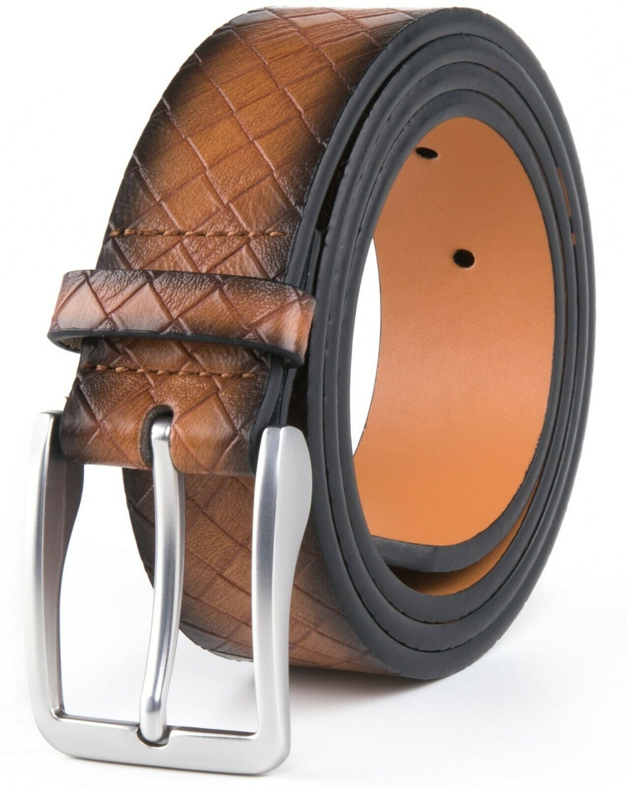 MROYALE Men's Reversible Leather Belt | 1.25” Waist Strap Silver Buckle | 2-in-1 Design