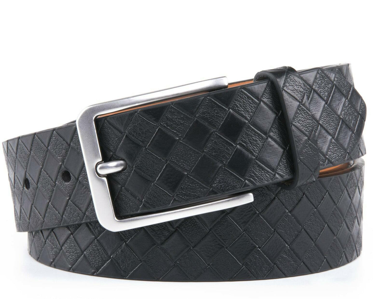 MRoyale™ Genuine Leather Belt | Men&#39;s Dress Belt, Diamond Grid, Metal Buckle | Black, Brown, Tan mens belts MRoyale™ 