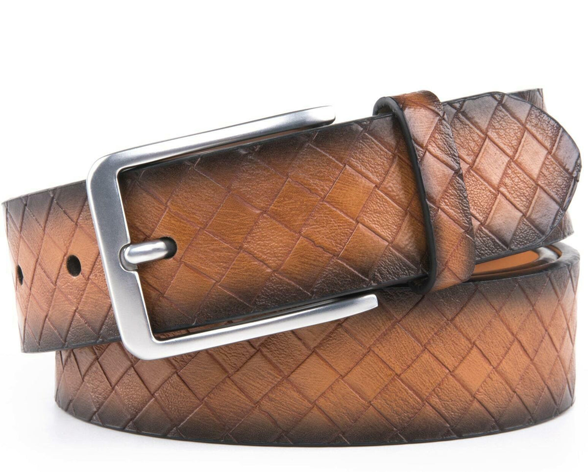 MRoyale™ Genuine Leather Belt | Men&#39;s Dress Belt, Diamond Grid, Metal Buckle | Black, Brown, Tan mens belts MRoyale™ 
