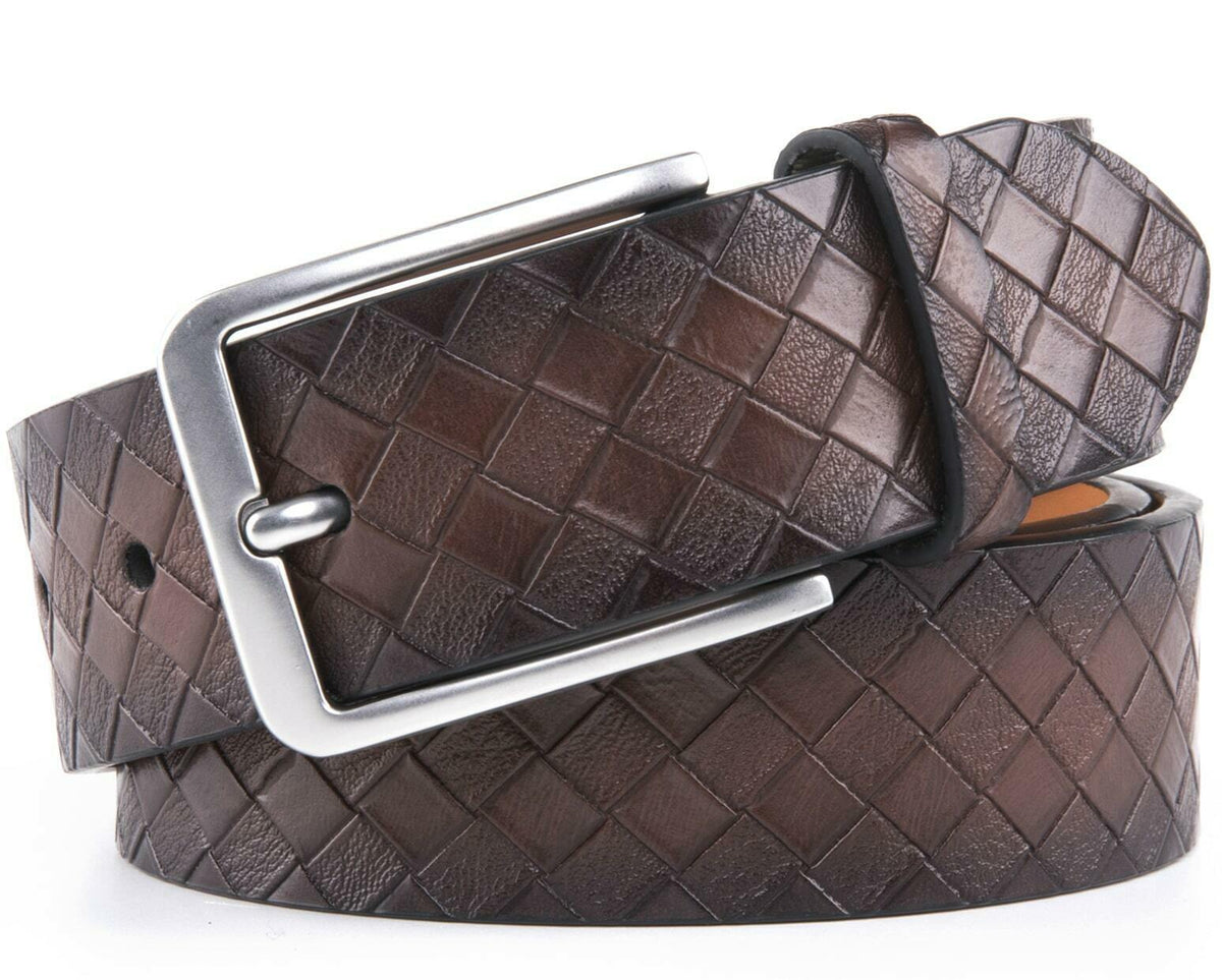 MRoyale™ Genuine Leather Belt | Men&#39;s Dress Belt, Diamond Grid, Metal Buckle | Black, Brown, Tan mens belts MRoyale™ 