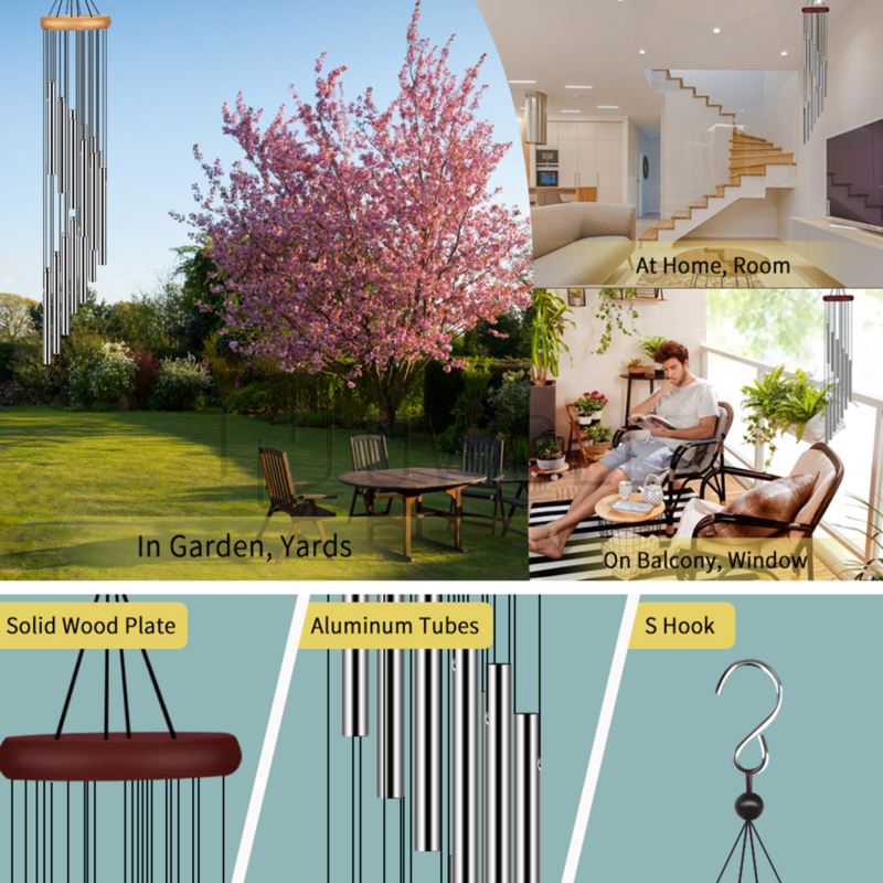 GoodVybe™ 23" Garden Wind Chimes: 2Pcs, Pleasant Tone, 12 Aluminum Tubes Decor wind chime GoodVybe™ 