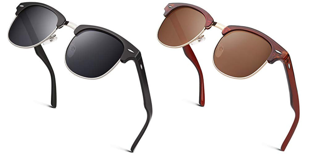 GQXELITE™ Browline Half Rim Polarized Sunglasses | Unisex UV400 Semi Rimless Classic Sunglasses GQXELITE™ 2-Pack (Black + Brown) 