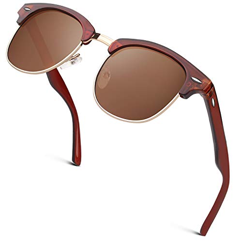 GQXELITE™ Browline Half Rim Polarized Sunglasses | Unisex UV400 Semi Rimless Classic Sunglasses GQXELITE™ Brown 