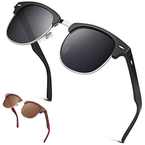 GQXELITE™ Browline Half Rim Polarized Sunglasses | Unisex UV400 Semi Rimless Classic Sunglasses GQXELITE™ Black 