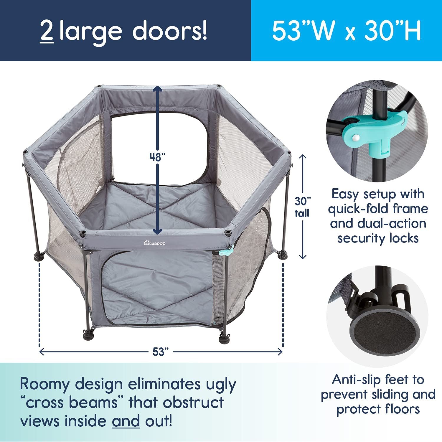 HPOPBaby™ Portable Play Yard Cushion Floor w/ Dome: Popup Indoor/Outdoor Playpen HPOPBaby™ 