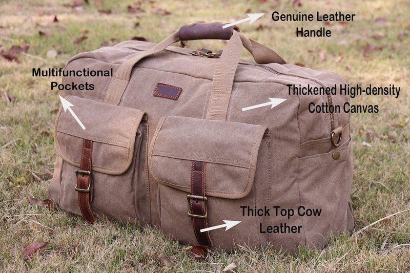 IBLX™ Men&#39;s Vintage Canvas Travel Duffle Tote Weekend Gym Bag w/ Leather Trim Duffle Travel Bag IBLX™ 