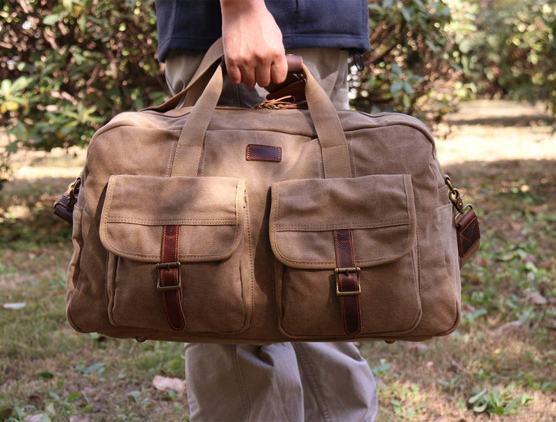 IBLX™ Men's Vintage Canvas Travel Duffle Tote Weekend Gym Bag w/ Leather Trim Duffle Travel Bag IBLX™ 